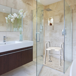 White Shower Stool in a shower cubicle