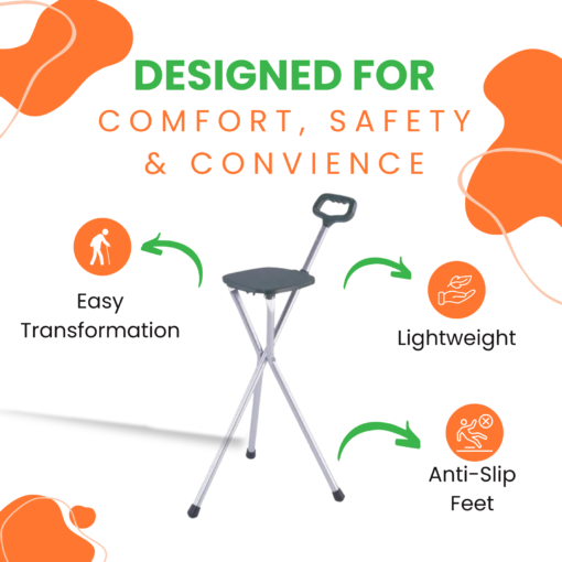 Our Walking Stick with Seat is Designed For Comfort, Safety, Convience