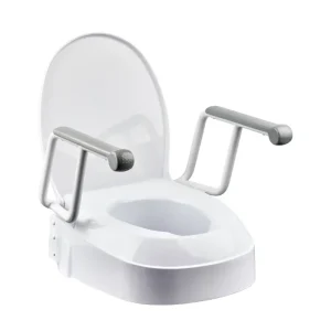 Raised Toilet Seat with Armrests and swing back arms